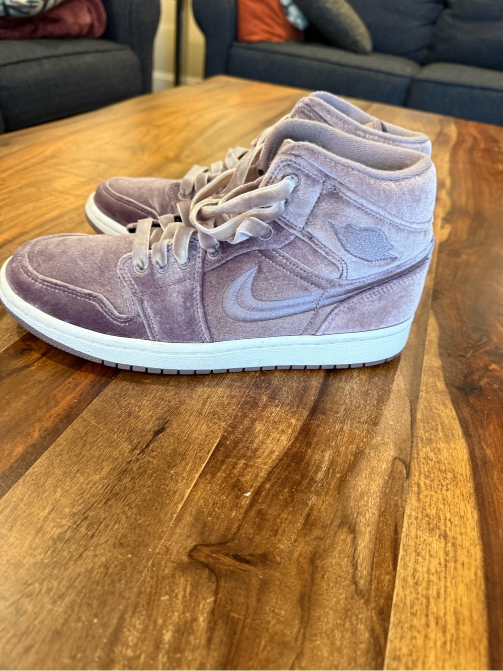 Jordan 1 Velvet High-Top Sneakers in Lavender womens size 9.5